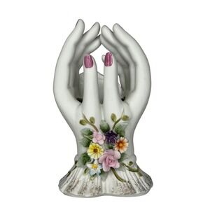 Lefton Vintage Hand Vase‎ Floral Porcelain Hand Painted Home Decor Display Decor
